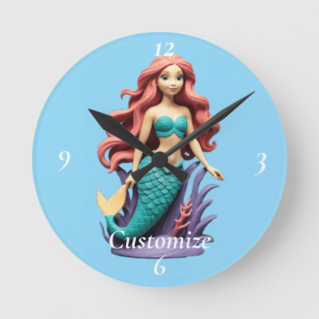 Cute Red-headed Mermaid Thunder_Cove Round Clock (Front)