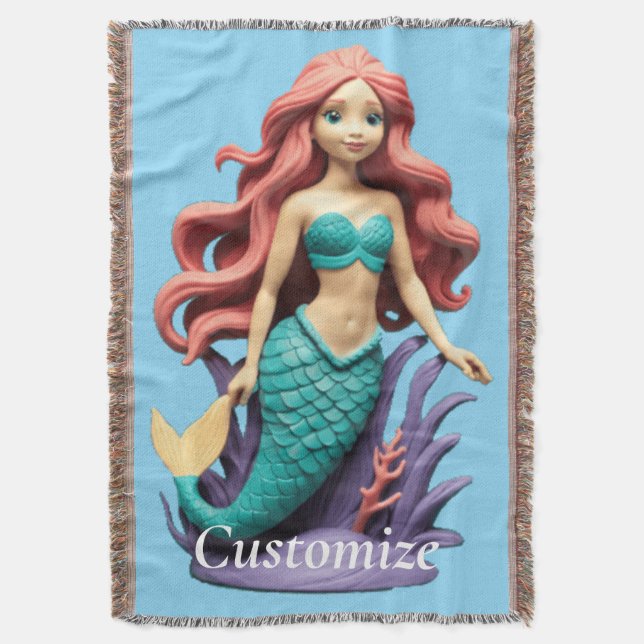 Cute Red-headed Mermaid Thunder_Cove Throw Blanket (Front Vertical)
