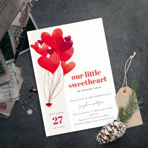 Cute Red Heart Balloons Sweetheart Baby Shower Invitation