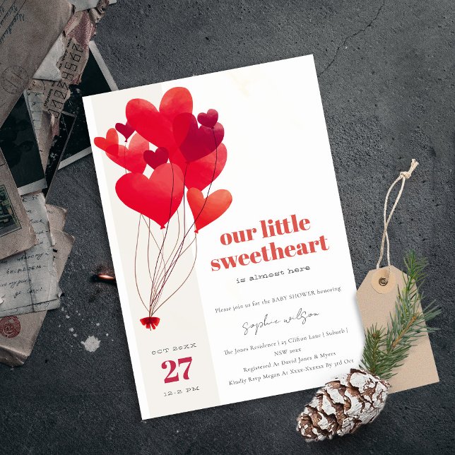 Cute Red Heart Balloons Sweetheart Baby Shower Invitation (Creator Uploaded)