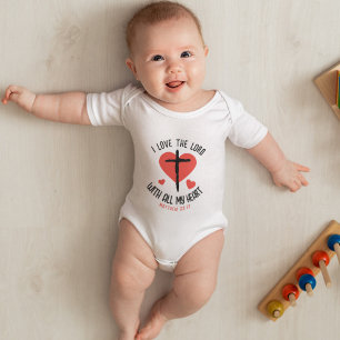 Cute Red Heart Cross Christian Bible Verse Baby Bodysuit