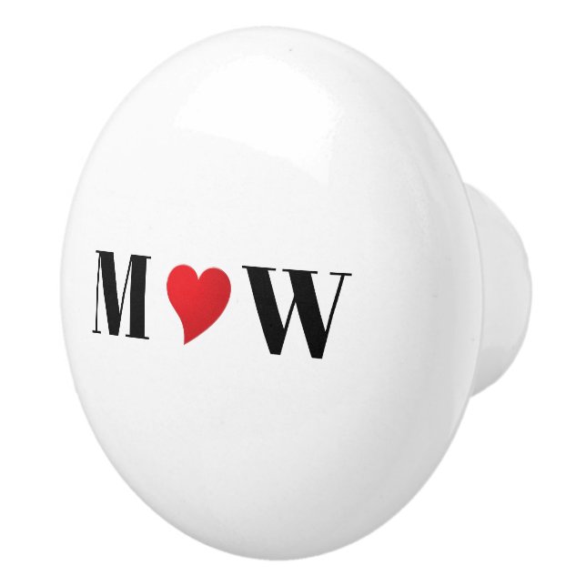 Cute red heart custom couple initials monogram ceramic knob (Right)