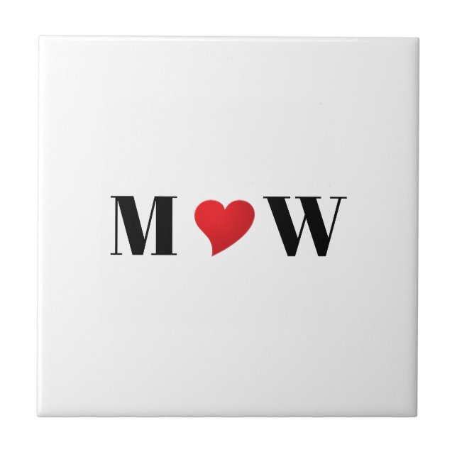 Cute red heart custom couple initials monogram tile (Front)