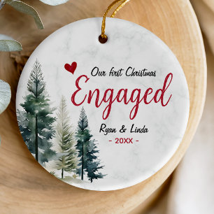 Cute Red Heart Engagement First Christmas Keepsake Ceramic Tree Decoration