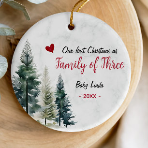 Cute Red Heart First Christmas Family of Three Ceramic Tree Decoration