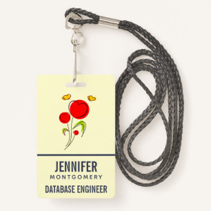 Cute Red Heart Flowers and Yellow Butterflies ID Badge