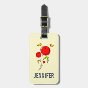 Cute Red Heart Flowers and Yellow Butterflies Luggage Tag