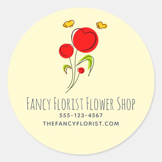 Cute Red Heart Flowers Illustration Business Classic Round Sticker (Front)