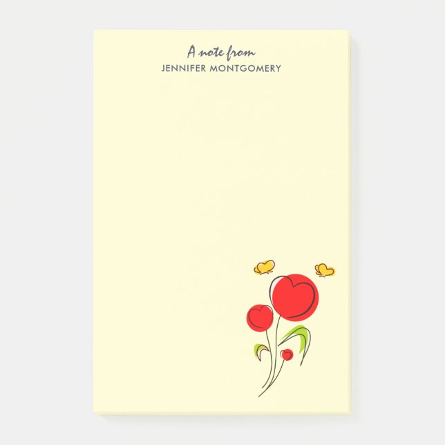 Cute Red Heart Flowers Illustration Post-it Notes (Front)