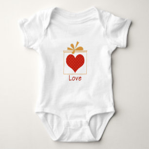 Cute Red Heart Gold Ribbon Girls Baby Bodysuit