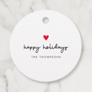 Cute Red Heart Happy Holidays Christmas Favour Tags