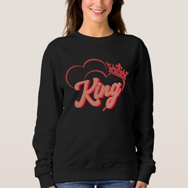 Cute Red Heart King Queen Valentines Day Matching  Sweatshirt (Front)