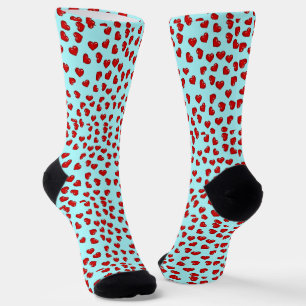 Cute Red Heart pattern on Blue Socks