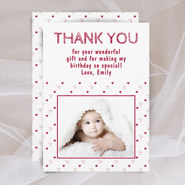 Cute Red Heart Pattern Photo  Thank You Card (Creator Uploaded)