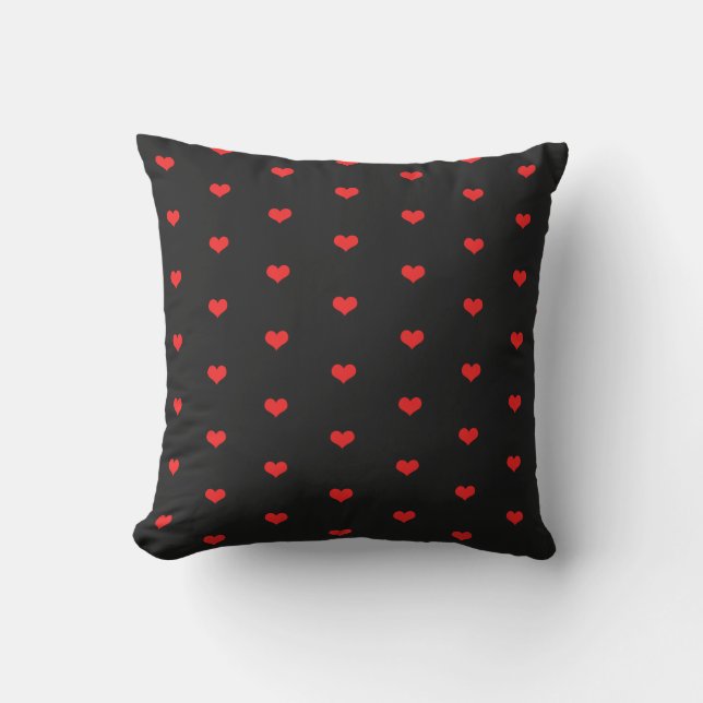 Cute Red Heart Patterns Black Custom Home Decor Cushion (Front)