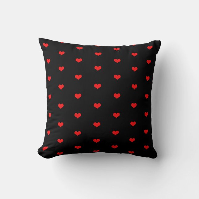 Cute Red Heart Patterns Black Custom Home Decor Cushion (Front)
