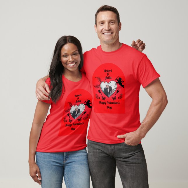 Cute Red Heart Photo Cupid Happy Valentines Day T-Shirt (Unisex)