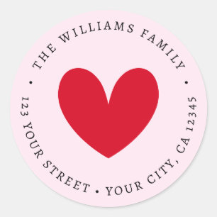Cute red heart pink return address classic round sticker