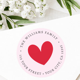 Cute red heart pink return address classic round sticker