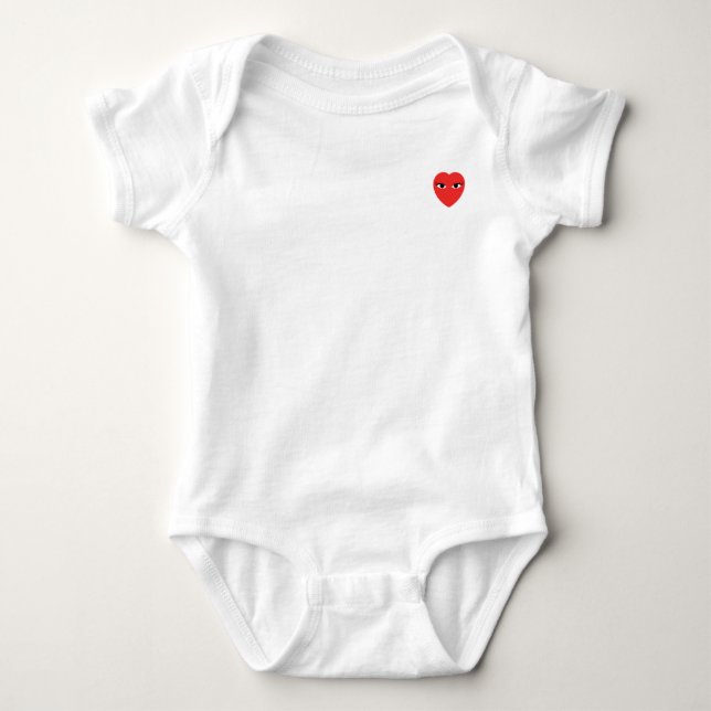 Cute Red Heart with Eyes on White Baby Bodysuit (Front)