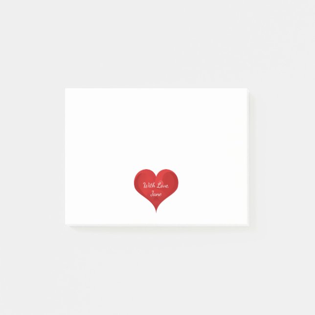 Cute Red Heart With Love Typography Valentine Post-it Notes (Front)