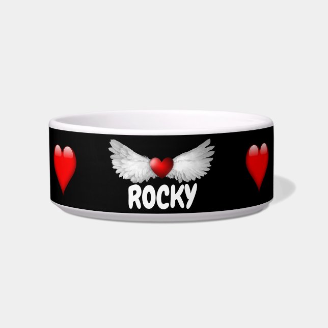 Cute Red Hearts Angel Wings Pet Bowl (Front)