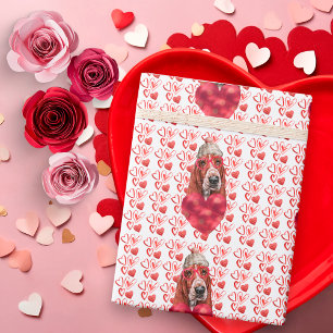 Cute Red Hearts Basset Dog Lover Valentine's Gift Wrapping Paper