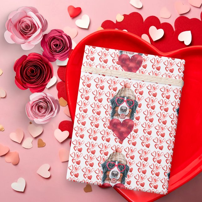 Cute Red Hearts Bernese Dog Lover Valentine's Gift Wrapping Paper (Creator Uploaded)