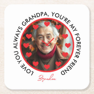 Cute Red Hearts Clock Love Grandparents Photo Square Paper Coaster
