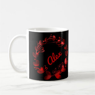 cute red hearts couple valentine customised name coffee mug