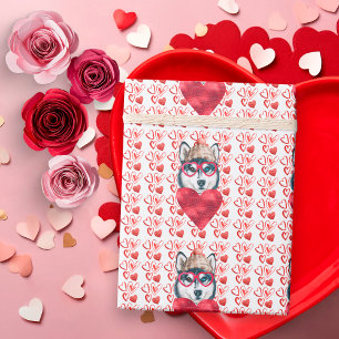 Cute Red Hearts Husky Dog Lover Valentine Wrapping Paper