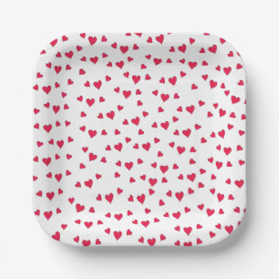 Cute Red Hearts Minimalist Whimsical Simple Paper Plate