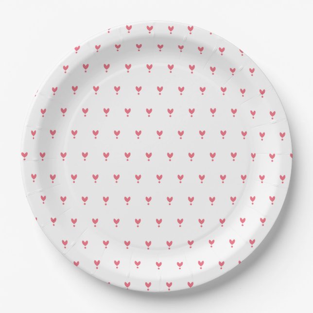 Cute Red Hearts Pattern Party Paper Plate (Front)