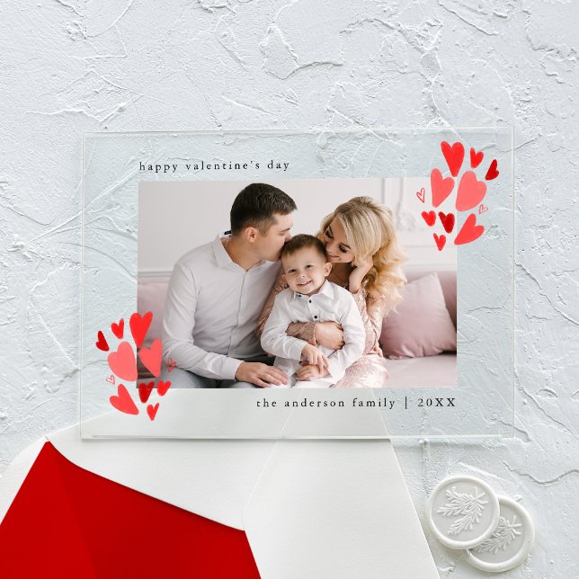 Cute Red Hearts Photo Valentine's Day Acrylic Invitations (Creator Uploaded)