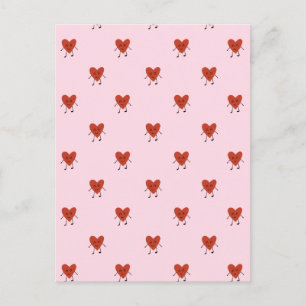 Cute Red Hearts Seamless Love Pattern on Pink Postcard