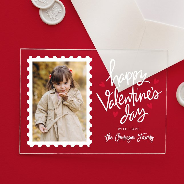 Cute Red Hearts Stamp Photo Valentine's Day Acrylic Invitations (Creator Uploaded)