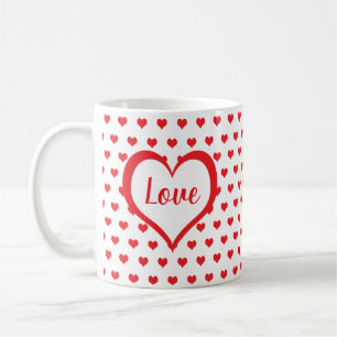 Cute Red Hearts with Red & White Hearts Monogram Coffee Mug