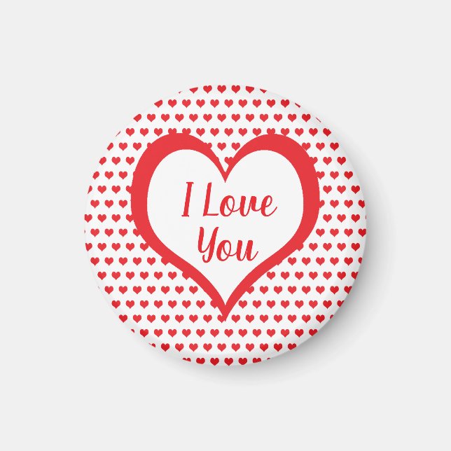 Cute Red Hearts with Red & White Hearts Monogram Magnet (Front)