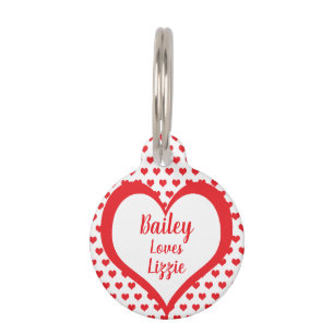 Cute Red Hearts with Red & White Hearts Monogram Pet Tag