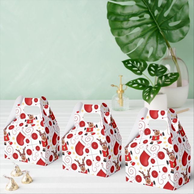 Cute Red Holiday Christmas Reindeer Favour Box (Multiple)