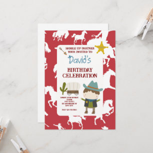 Cute Red Horse Cowboy Boy's Birthday Invitation