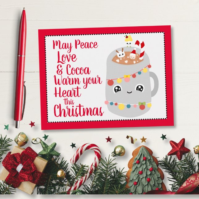 Cute Red Kawaii Hot Cocoa Christmas Cartoon Postcard (Creator Uploaded)