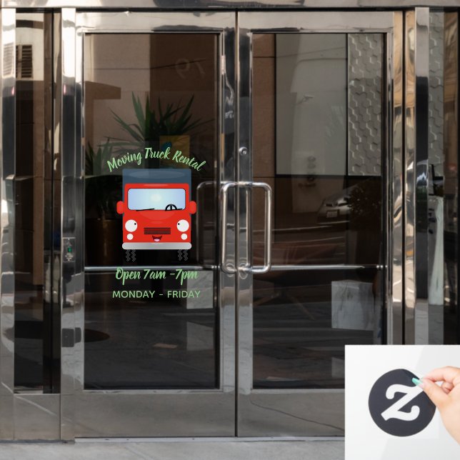 Cute red kawaii truck cartoon illustration (Office Door)