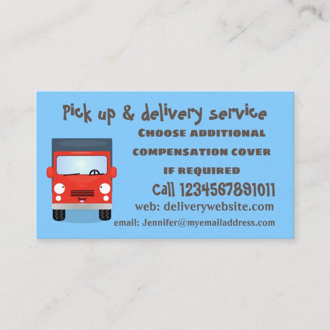 Cute red kawaii truck cartoon illustration business card (Front)