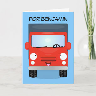 Cute red kawaii truck cartoon illustration card