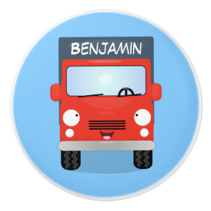 Cute red kawaii truck cartoon illustration ceramic knob