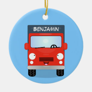 Cute red kawaii truck cartoon illustration ceramic tree decoration