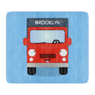Cute red kawaii truck cartoon illustration cutting board