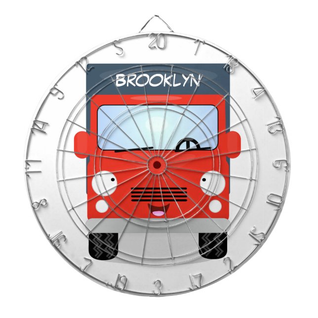 Cute red kawaii truck cartoon illustration dartboard (Front)
