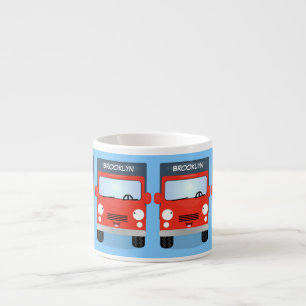 Cute red kawaii truck cartoon illustration espresso cup